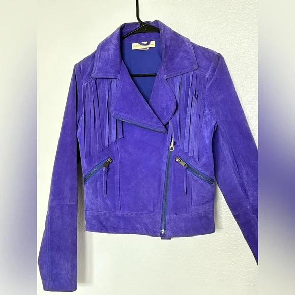 Staring at Stars Genuine Royal Purple Leather Suede Collared Jacket Size Small - Picture 12 of 13